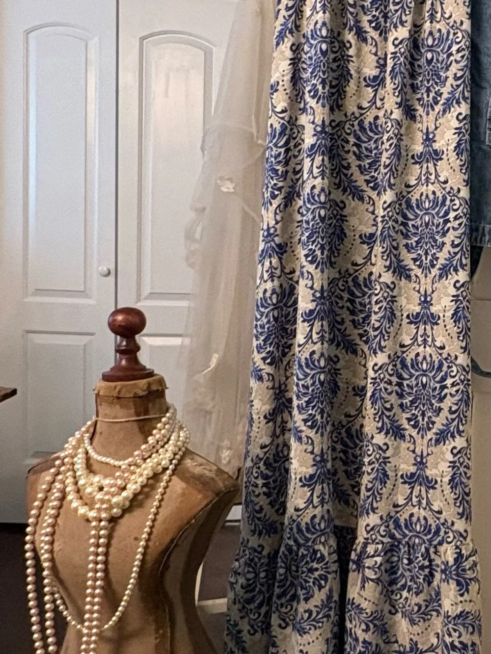 Blue and Cream Floral Maxi dress
